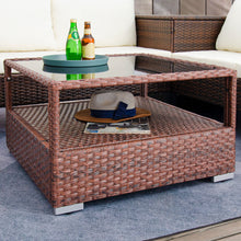 Load image into Gallery viewer, DIMAR GARDEN Outdoor Wicker Coffee Table with Glass top and Storage, Mixed Brown