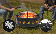 Load image into Gallery viewer, PROME 32" Outdoor Fire Pit with BBQ Grid - Wood Burning, Black & Maple