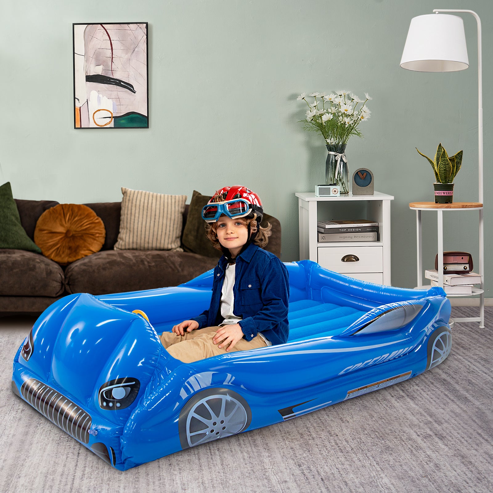 Air Bed Racing Honeydrill Kids Travel Air Mattress Inflatable Race Car Bed with Raise ...